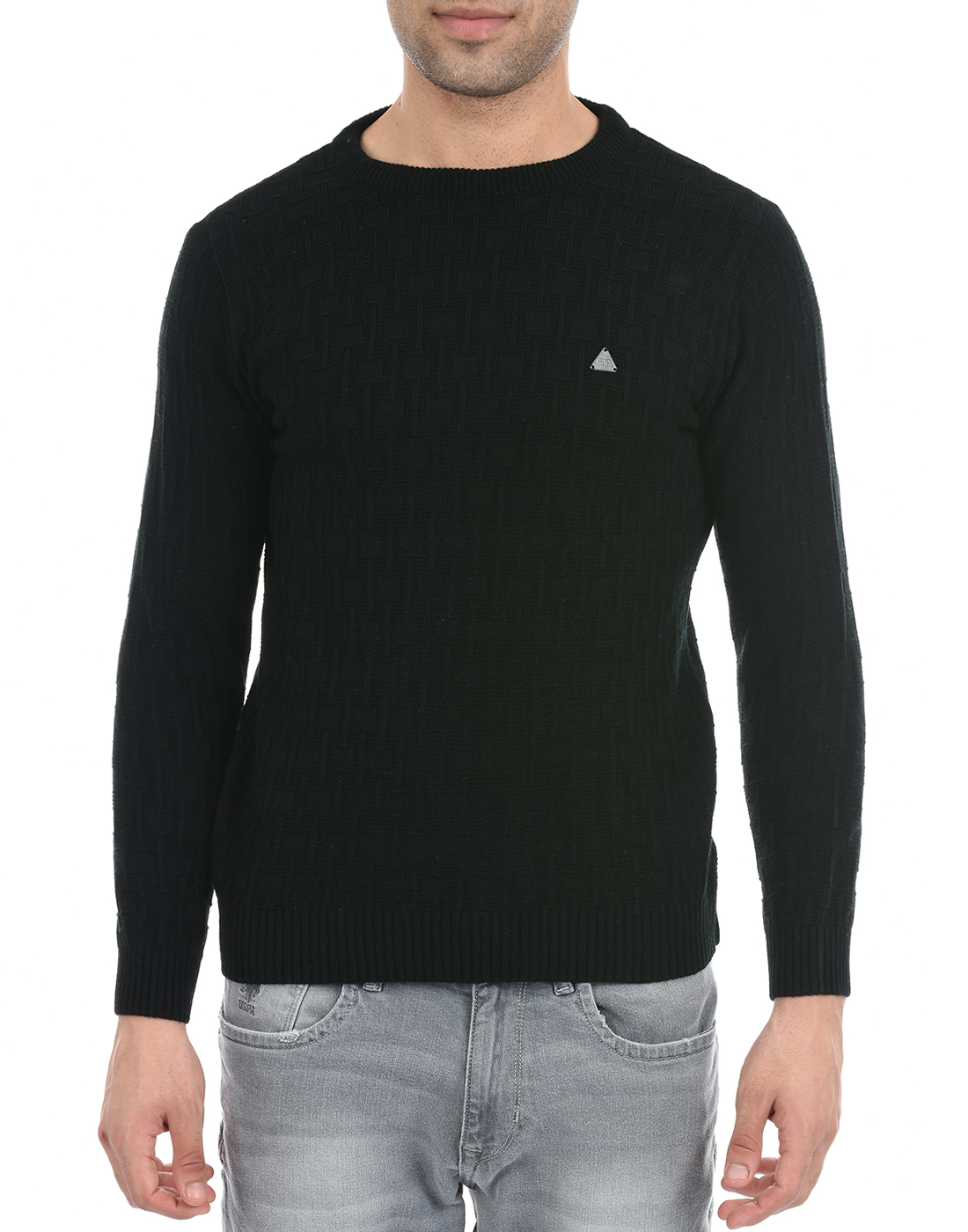 Cloak & Decker by Monte Carlo Men Self Design Black Sweater